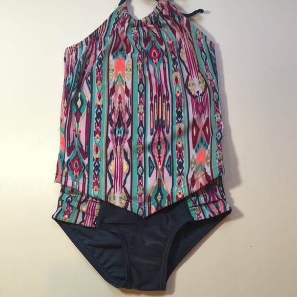 ART CLASS Aztec Multi  Color 2 piece Swimsuit Bathing Suit Tankini Girl's XS - Picture 2 of 16